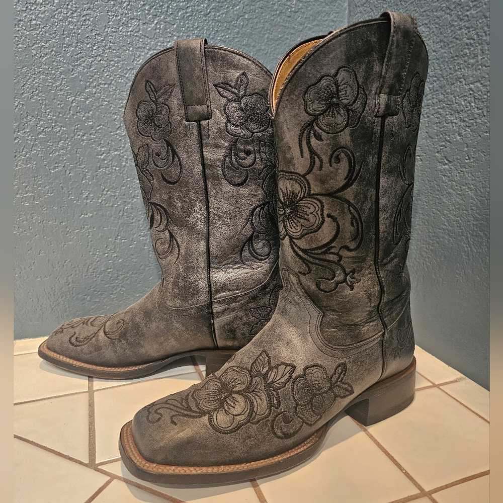 Shyanne Charcoal Floral Heeled Boots